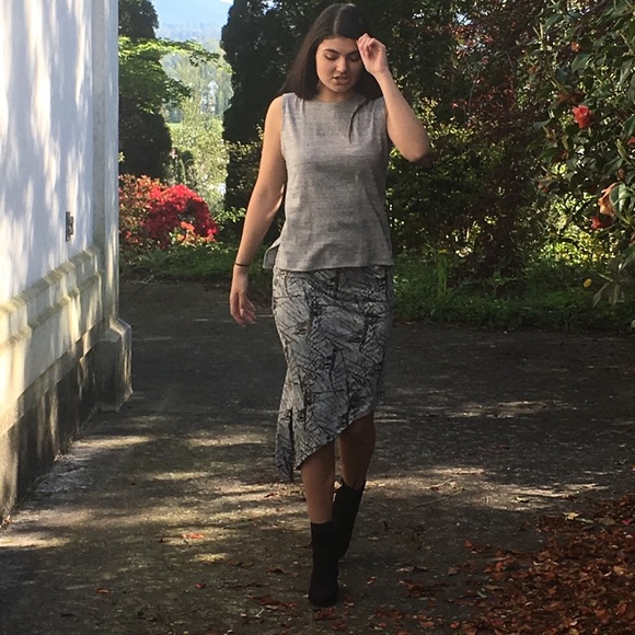 Asymmetric Designer Cotton Knit Slit Pencil Skirt - Picture 7 of 8